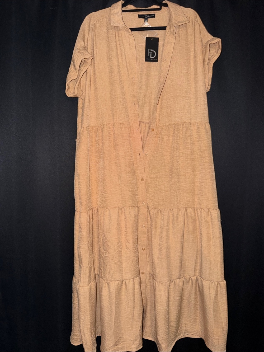 Fred David Beige Tiered Button-Front Maxi Dress